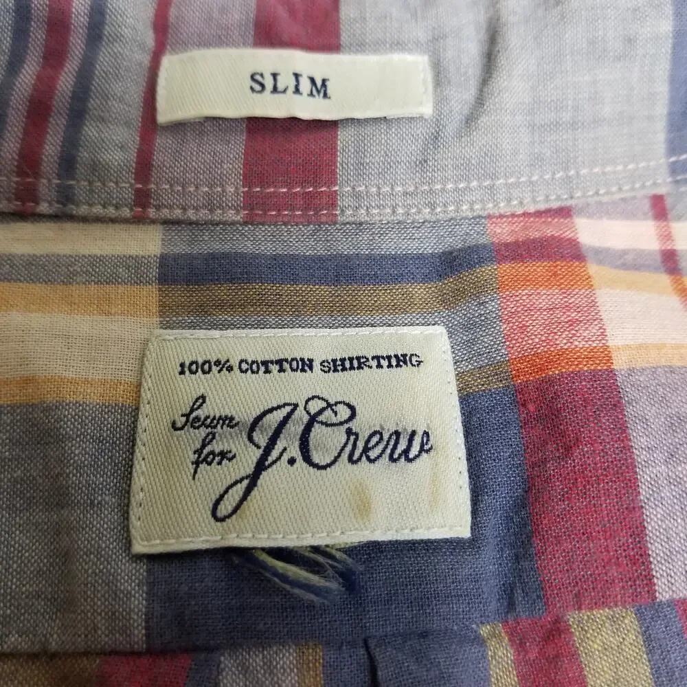 J Crew Red Blue Tan Plaid Button Down Long Sleeve Slim Shirt Size S
